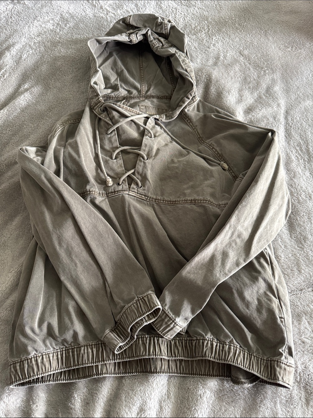 American Eagle Outfitters Olive Green Lace-Up Hoodie